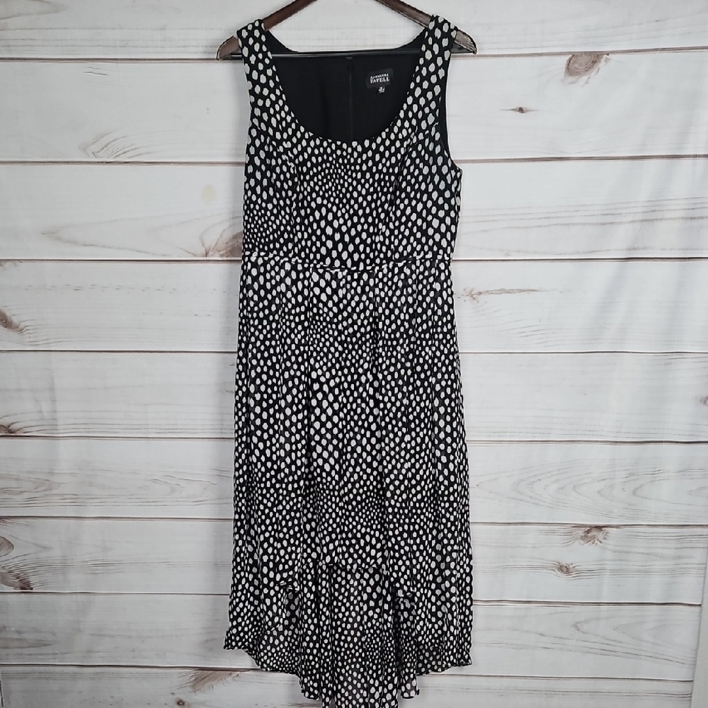 Adrianna Papell Black & White Pattern High Low Hem Dress - Size 12